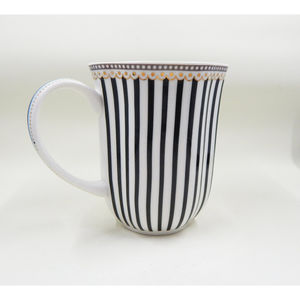 Grace's Teaware Josephine Black and White Stripes Coffee Cup Blue Toile Decal